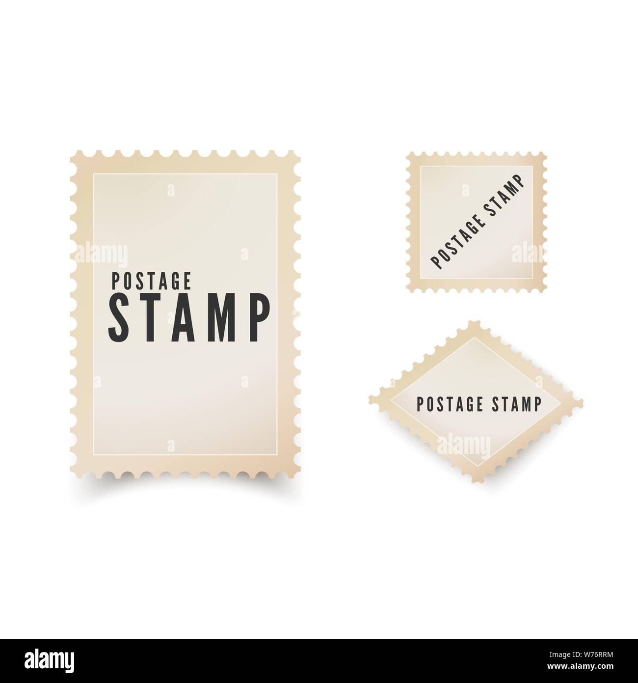 Retro Briefmarke Vorlage mit Schatten. Vintage leer Briefmarke mit perforierten Rand. Vector Illustration auf weißem Hintergrund Stock Vektor