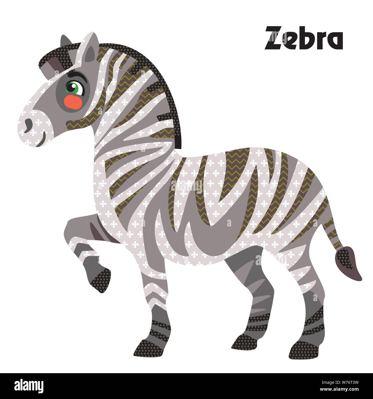 Bunt dekorativ Umrisse lustig bunte Zebra steht im Profil. Wilde Tiere und Vögel Vektor cartoon Flachbild Abbildung in verschiedenen Farben isol Stock Vektor