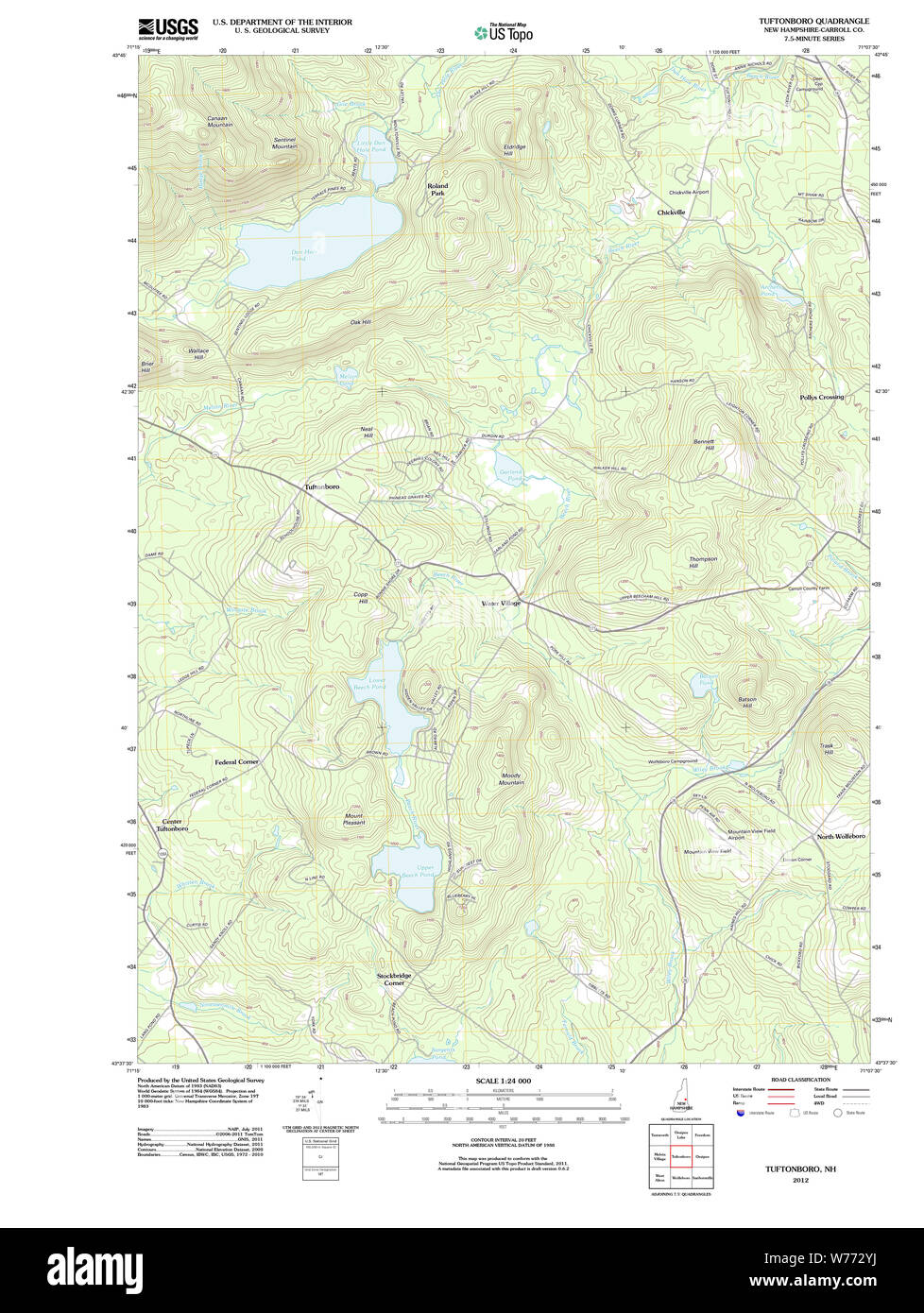 USGS TOPO Karte New-Hampshire NH Tuftonboro 20120508 TM Wiederherstellung Stockfoto