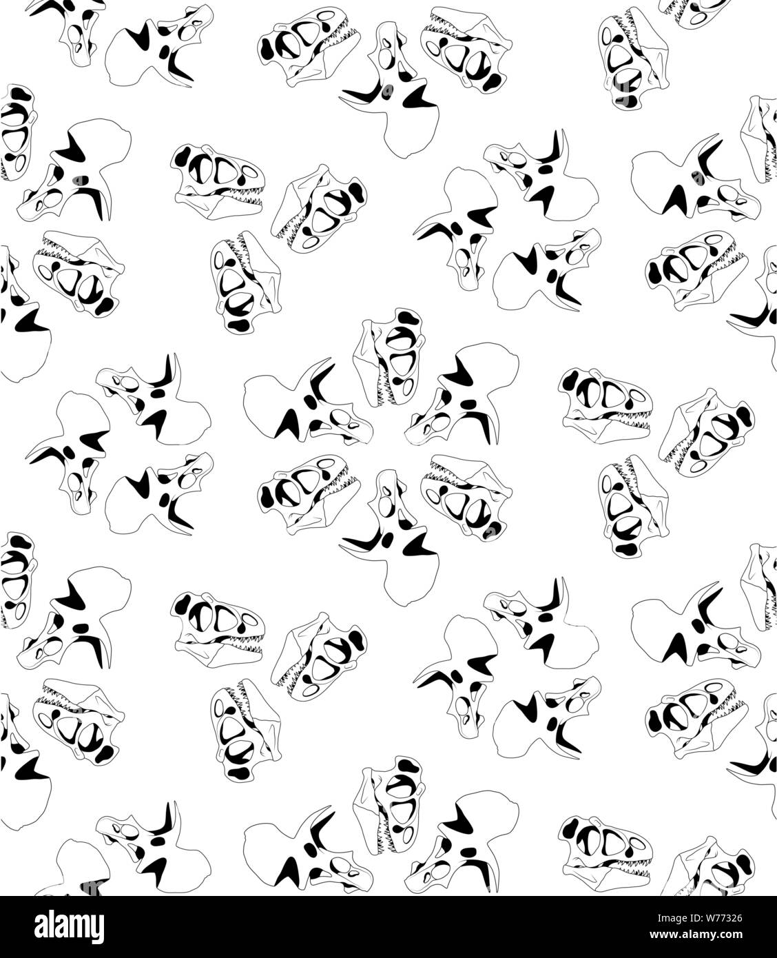 Vektor nahtlose Muster der schwarzen grafische Tyrannosaurus und triceratops Schädel Schädel auf weißem Hintergrund Stock Vektor