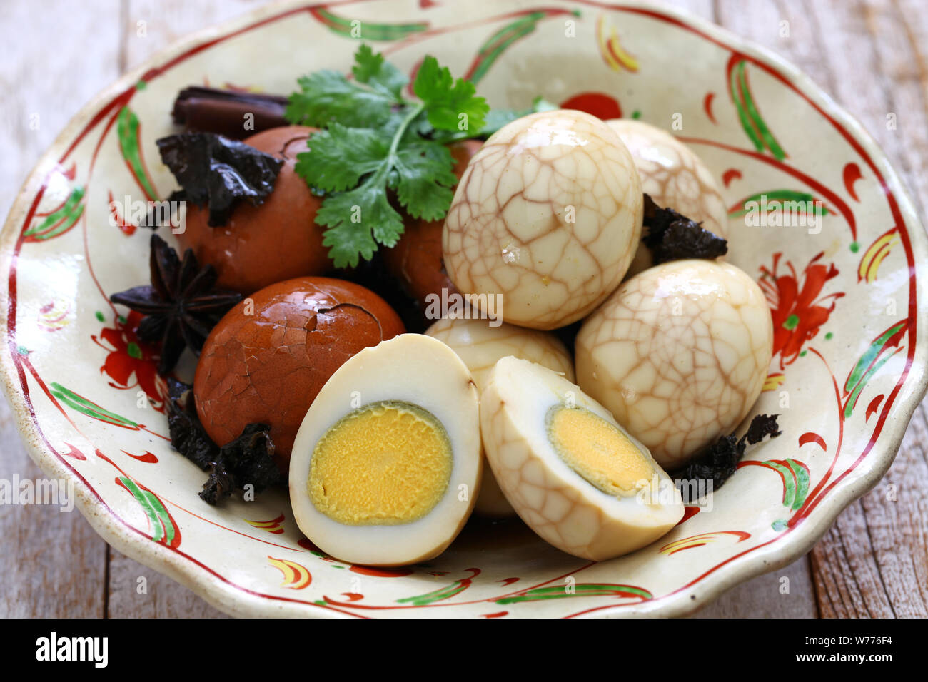 Hausgemachte Tee Eier, Taiwanesisch Essen Stockfoto