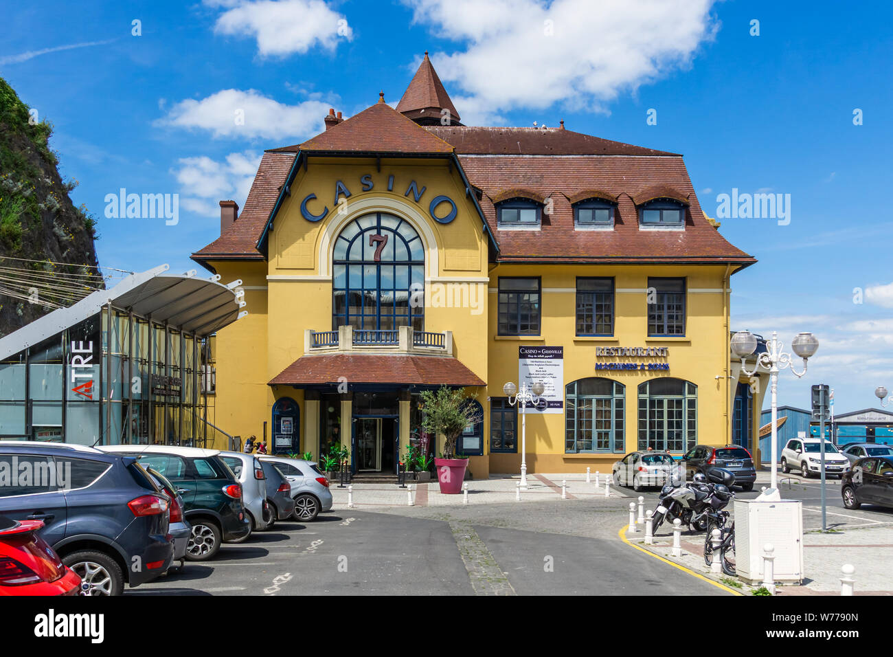 Granville Casino Fassade Gebäude Eingang, Normandie, Frankreich. Stockfoto