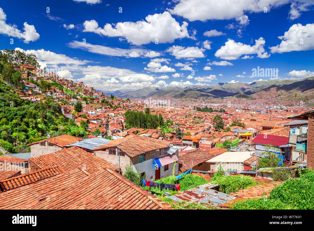 Cusco, Peru - Plaza de Armas, dem mittelalterlichen Zentrum von Cusco City (ehemalige Hauptstadt des Inka-reiches). Anden, Südamerika. Stockfoto