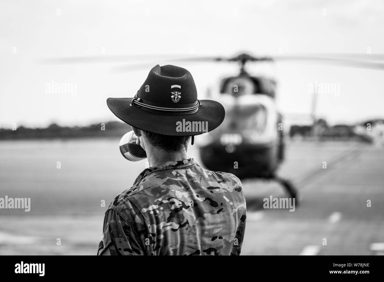 Letzter Flug für die US-Armee Hubschrauber Flieger. Stockfoto