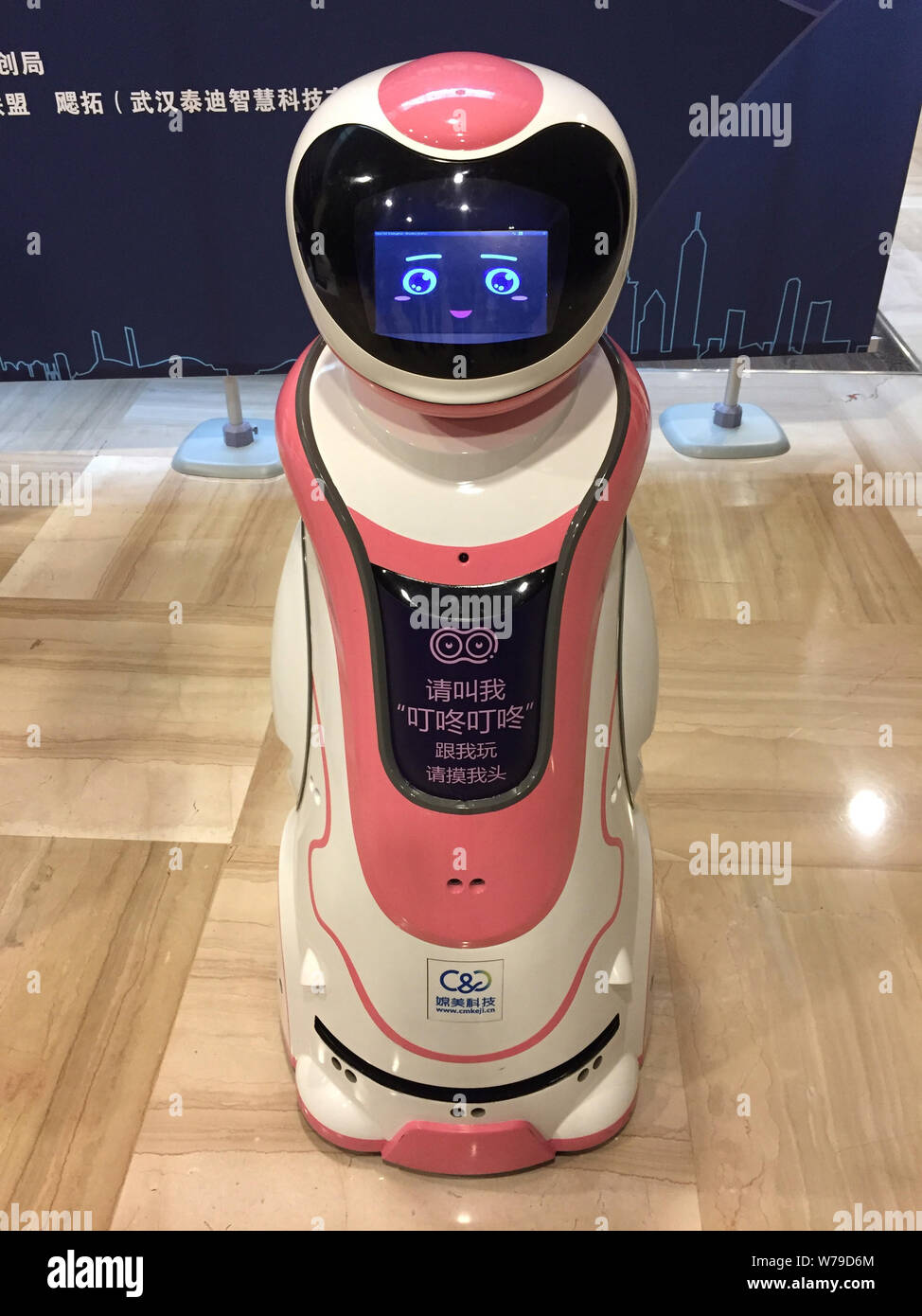 Ein Roboter ist auf dem Display während der China Optics Valley International AI Industrie Gipfel 2017 in Wuhan City, der Provinz Hubei in Zentralchina, 19. November Stockfoto