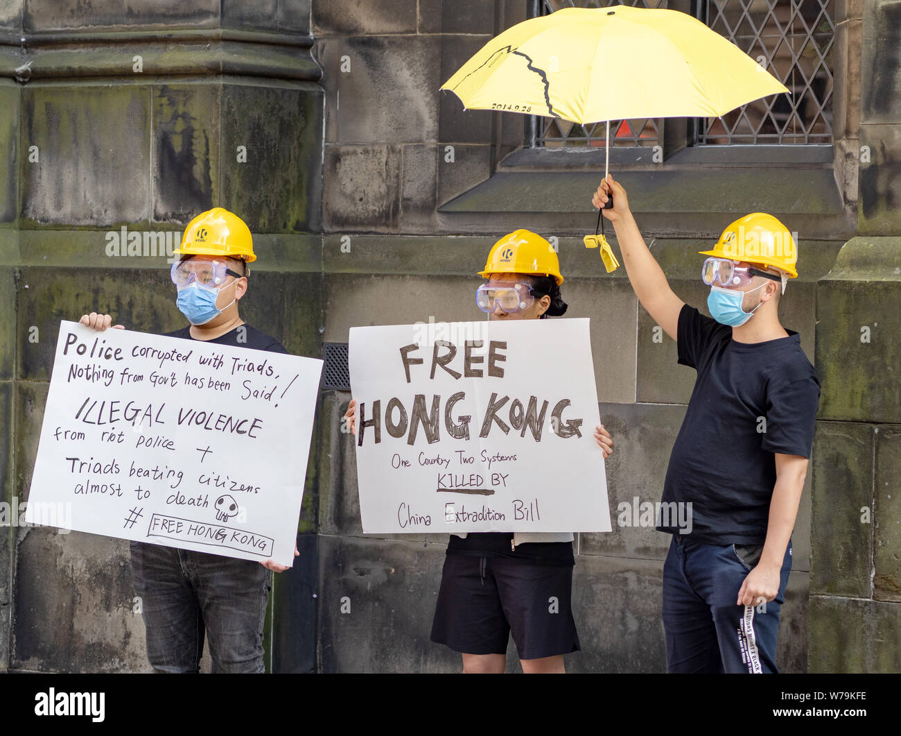 Kostenlose Hong Kong Protest auf der Royal Mile, Edinburgh, Schottland, Großbritannien. Stockfoto