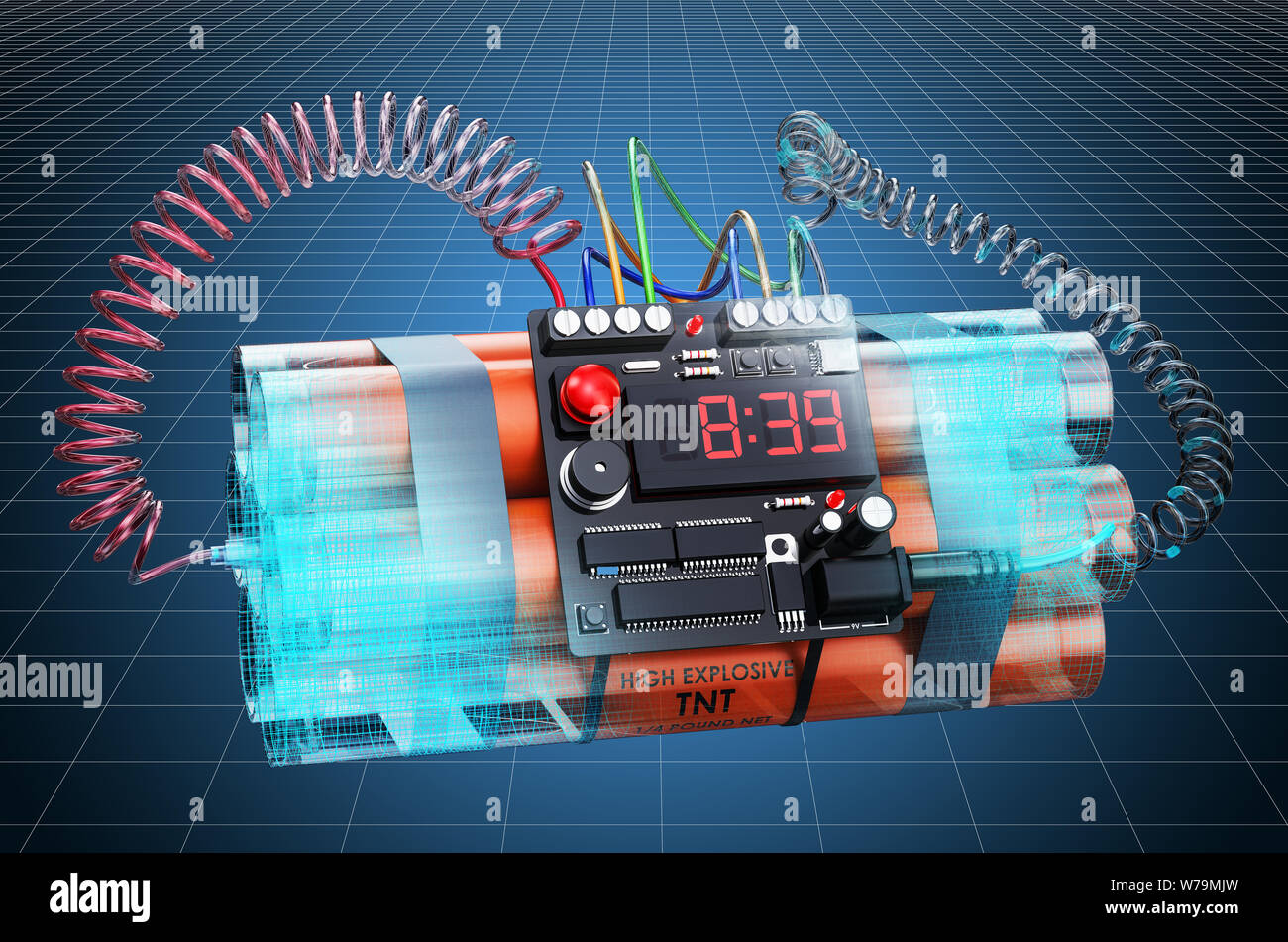 Visualisierung 3D-CAD-Modell des TNT-Bombe explosive, militärische Engineering Konzept. 3D-Rendering Stockfoto