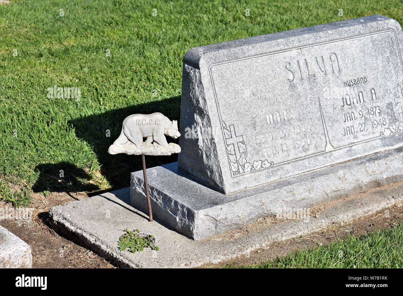 Kopf Steine im Friedhof in Kalifornien am Veterans Day mit den Flaggen der USA Amerika starb ehrenvoll Service in die USA Amerika Armee, Marine Marine Ehre Stockfoto