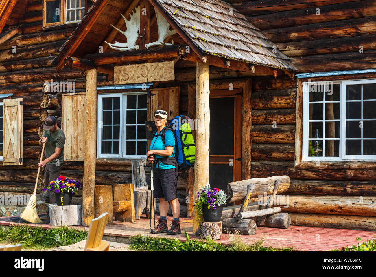 Main Lodge at Skoki Ski Lodge, einem abgelegenen Hinterland in der Nähe von Lake Louise, Banff National Park, Alberta, Kanada Lodge. Stockfoto