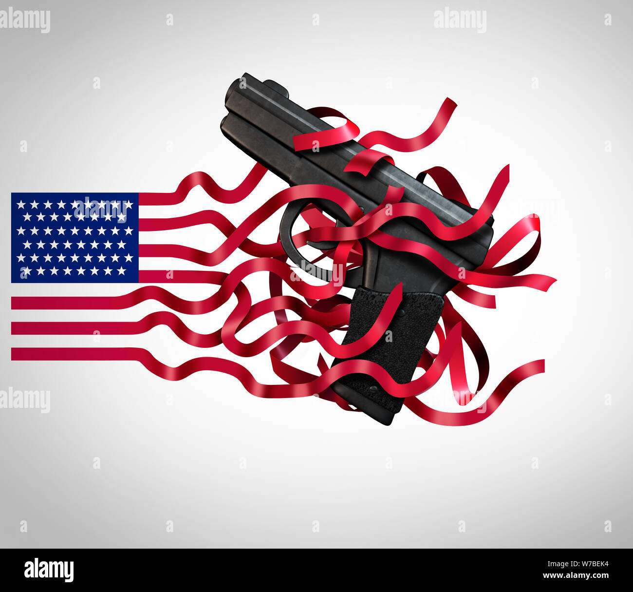 Waffen in den USA und Waffengewalt in den Vereinigten Staaten und der zweiten Änderung der amerikanischen Verfassung als Schusswaffen politische soziale Frage. Stockfoto