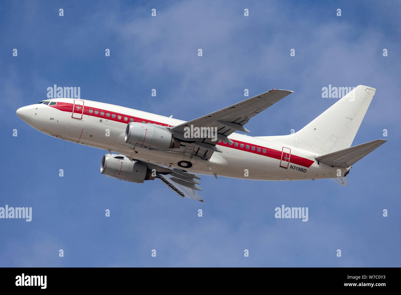 Boeing 737 Betrieben von Verteidigungsunternehmen EG&G (Janet Airlines) Arbeitnehmer vom und zum Transport der in hohem Grade geheimen und berühmten Area 51 Base am Groom Stockfoto