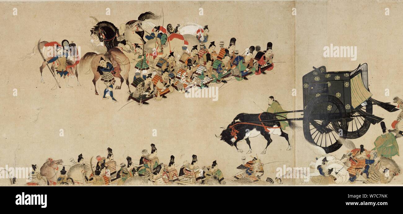 Illustrierte Geschichte der Heiji Bürgerkrieg (Der kaiserliche Besuch Rokuhara) 4 Blättern, aus dem 13. Jahrhundert. Künstler: Anonym Stockfoto