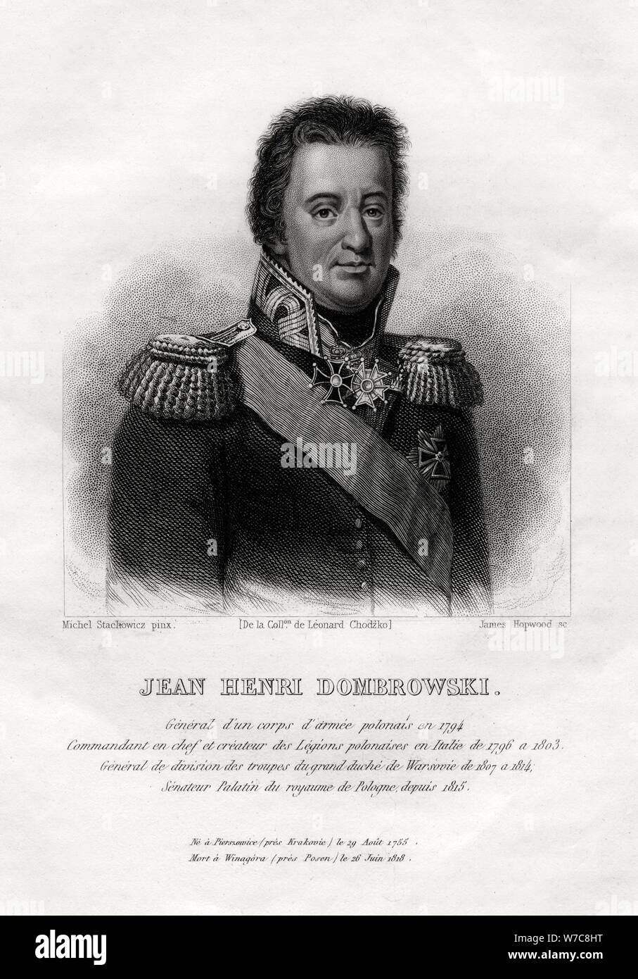 Jean Henri Dombrowski, Polnischer Militär commaner, 1845. Künstler: James Hopwood Stockfoto