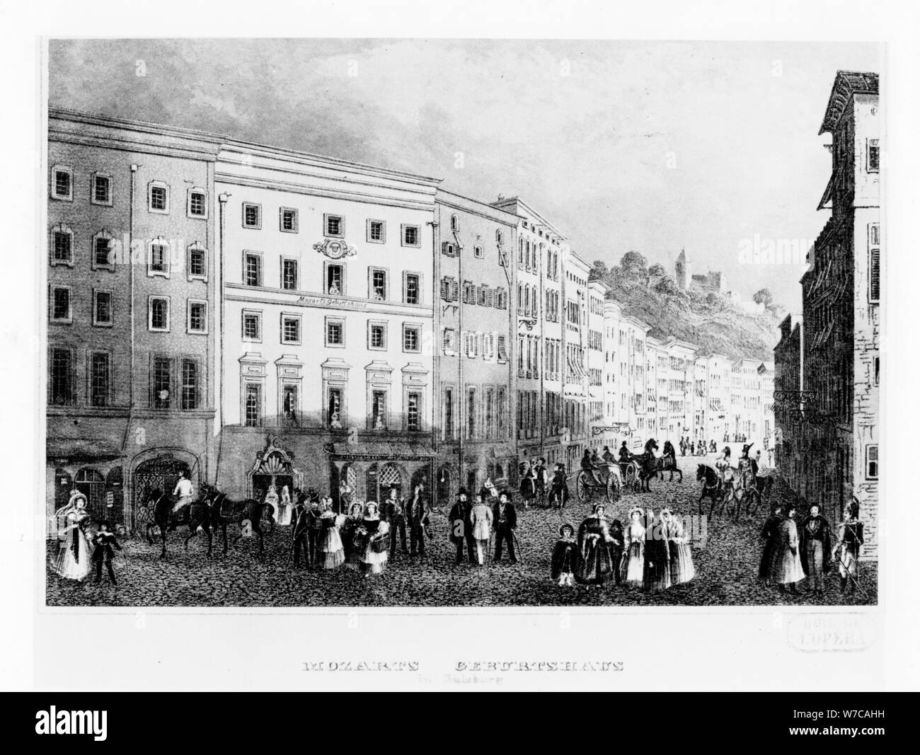 Das Haus, in dem Mozart in Salzburg im Jahre 1791 geboren wurde, (Mitte des 19. Jahrhunderts). Artist: Unbekannt Stockfoto