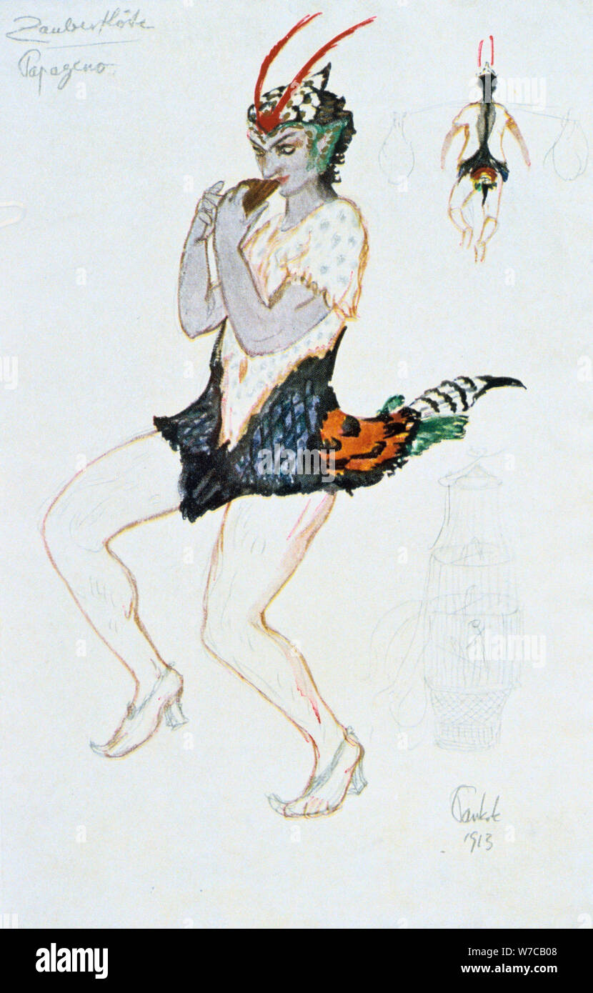 Kostüme für Papegeno, 1913. Artist: Unbekannt Stockfoto