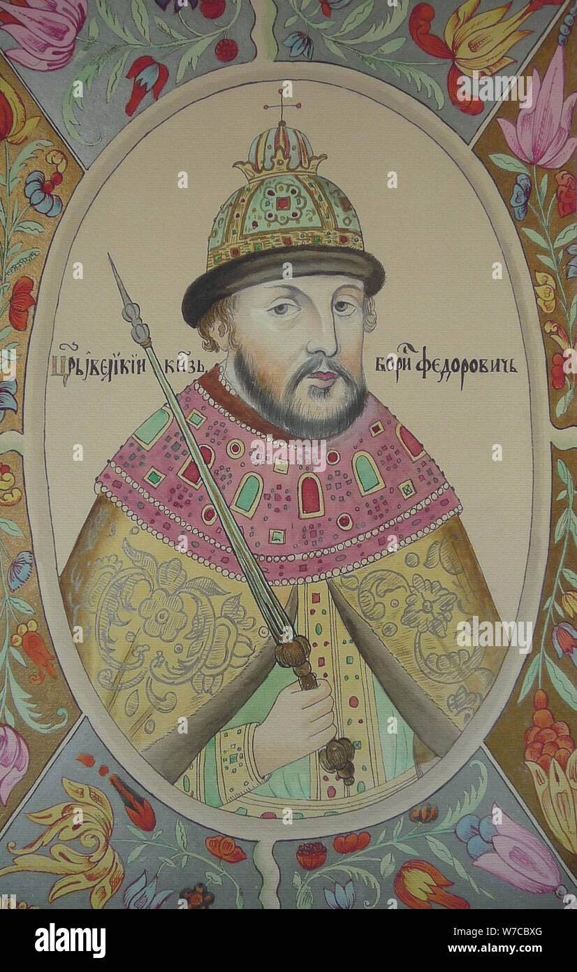 Boris Godunow (Aus dem Tsarskiy titulyarnik (Tsar's Buch der Titel). Stockfoto