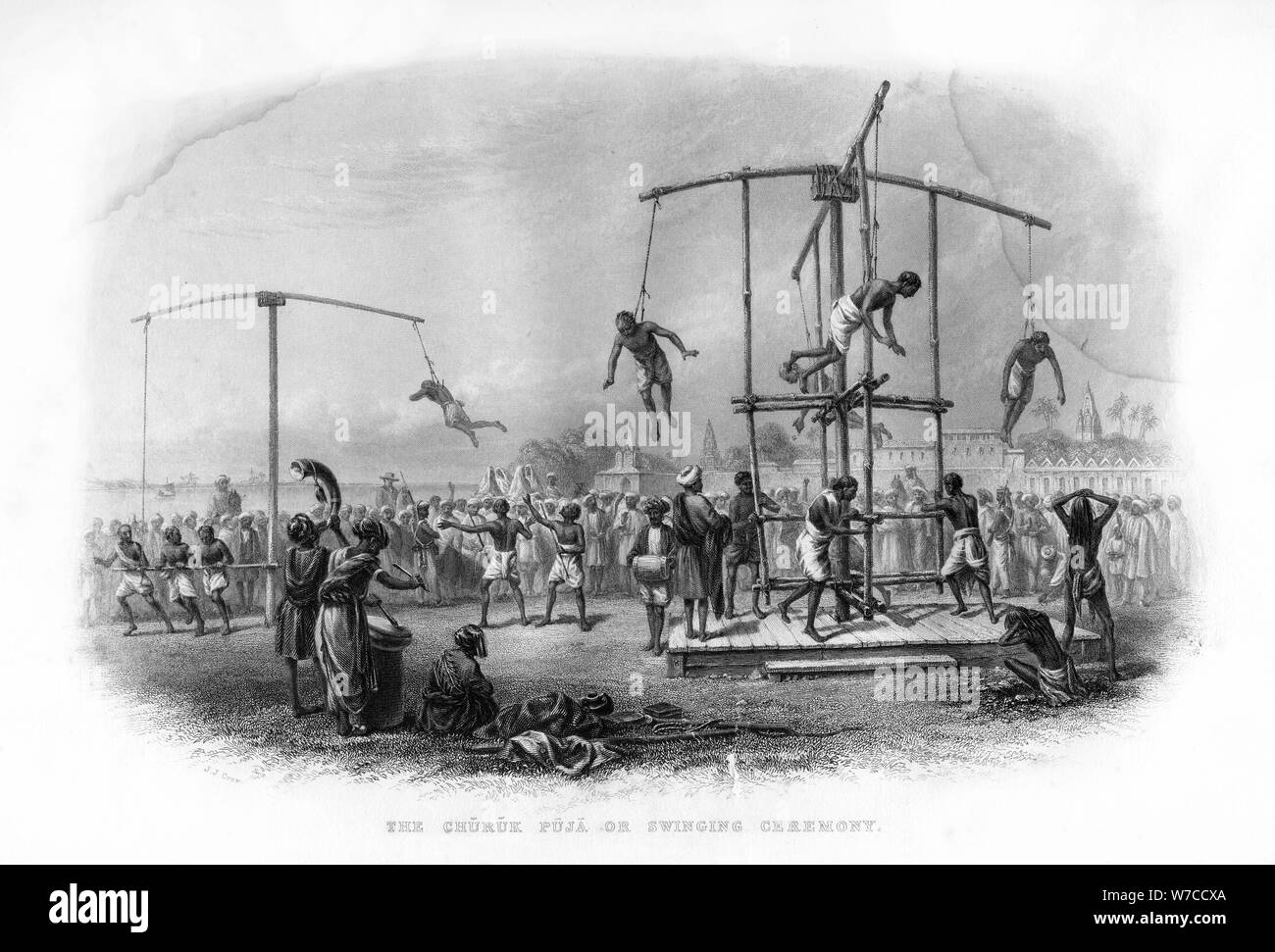 Die Churuk Puja oder Schwingen Zeremonie, Indien, 19. Artist: JJ Crew Stockfoto