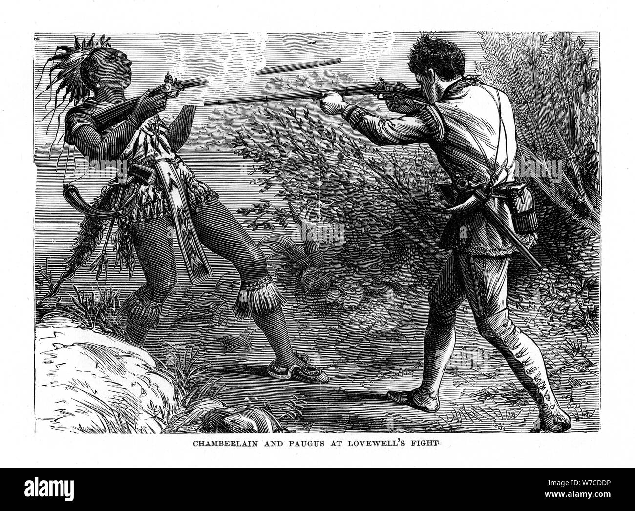 "Chamberlain und paugus an Lovewell's Kampf", 1725, (1872). Artist: Unbekannt Stockfoto