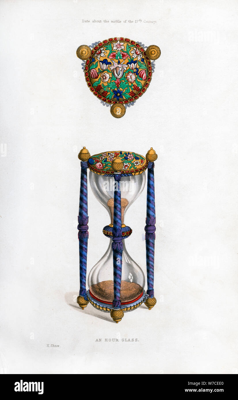 Sanduhr, Mitte des 17. Jahrhunderts, (1843). Artist: Henry Shaw Stockfoto Sanduhr, Mitte des 17. Jahrhunderts, (1843). Artist: Henry Shaw Stockfoto