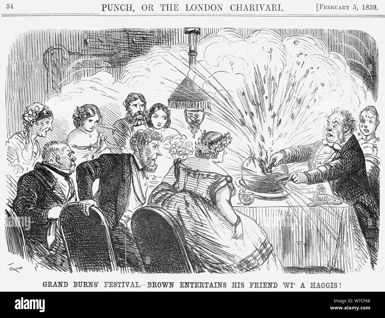 'Grand Burns' Festival. - Braun unterhält seinen Freund wi'a Haggis!', 1859. Artist: John Leech Stockfoto