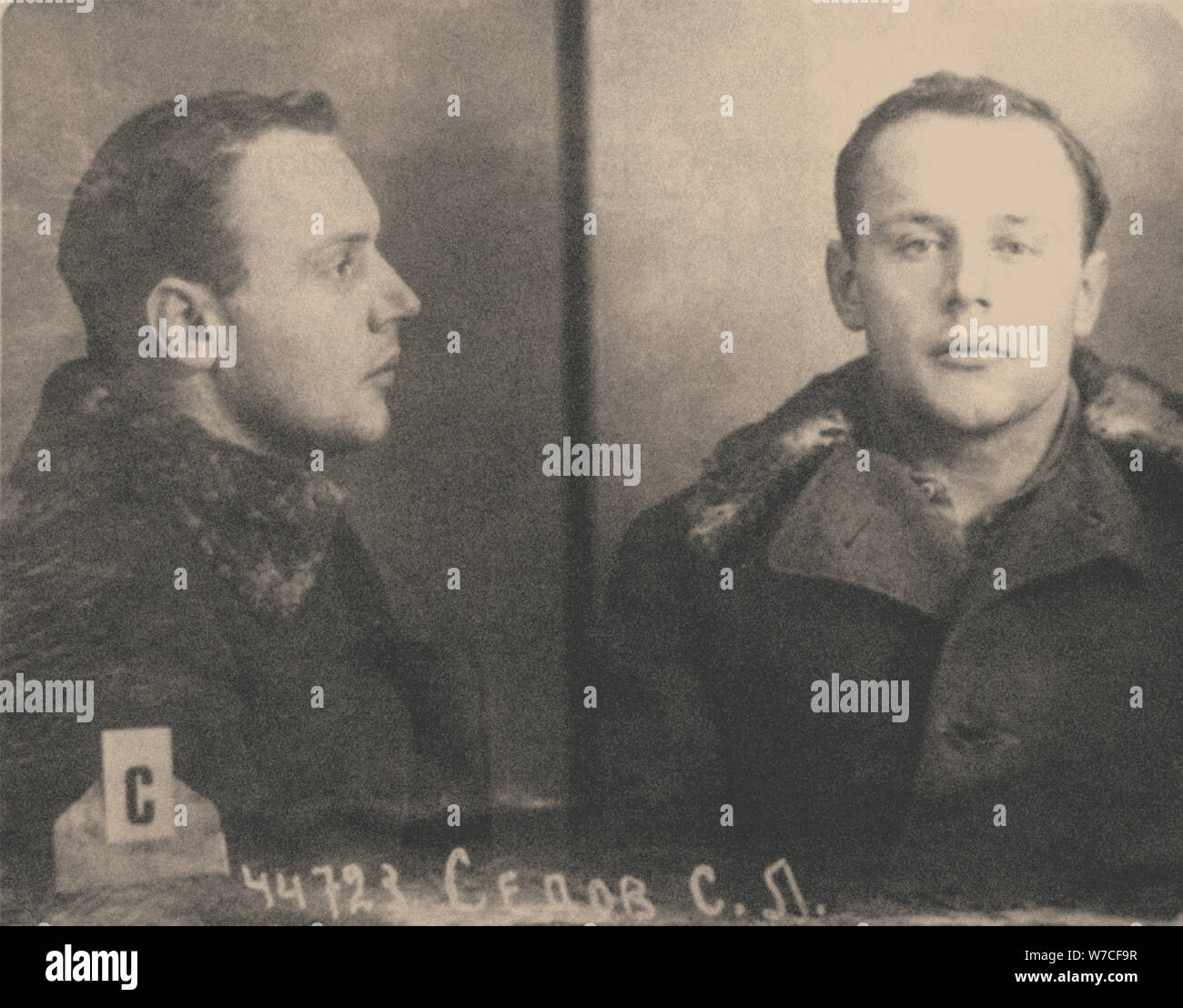 Ein polizeifoto von Sergei Lwowitsch Sedow (1908-1937), 1935. Stockfoto