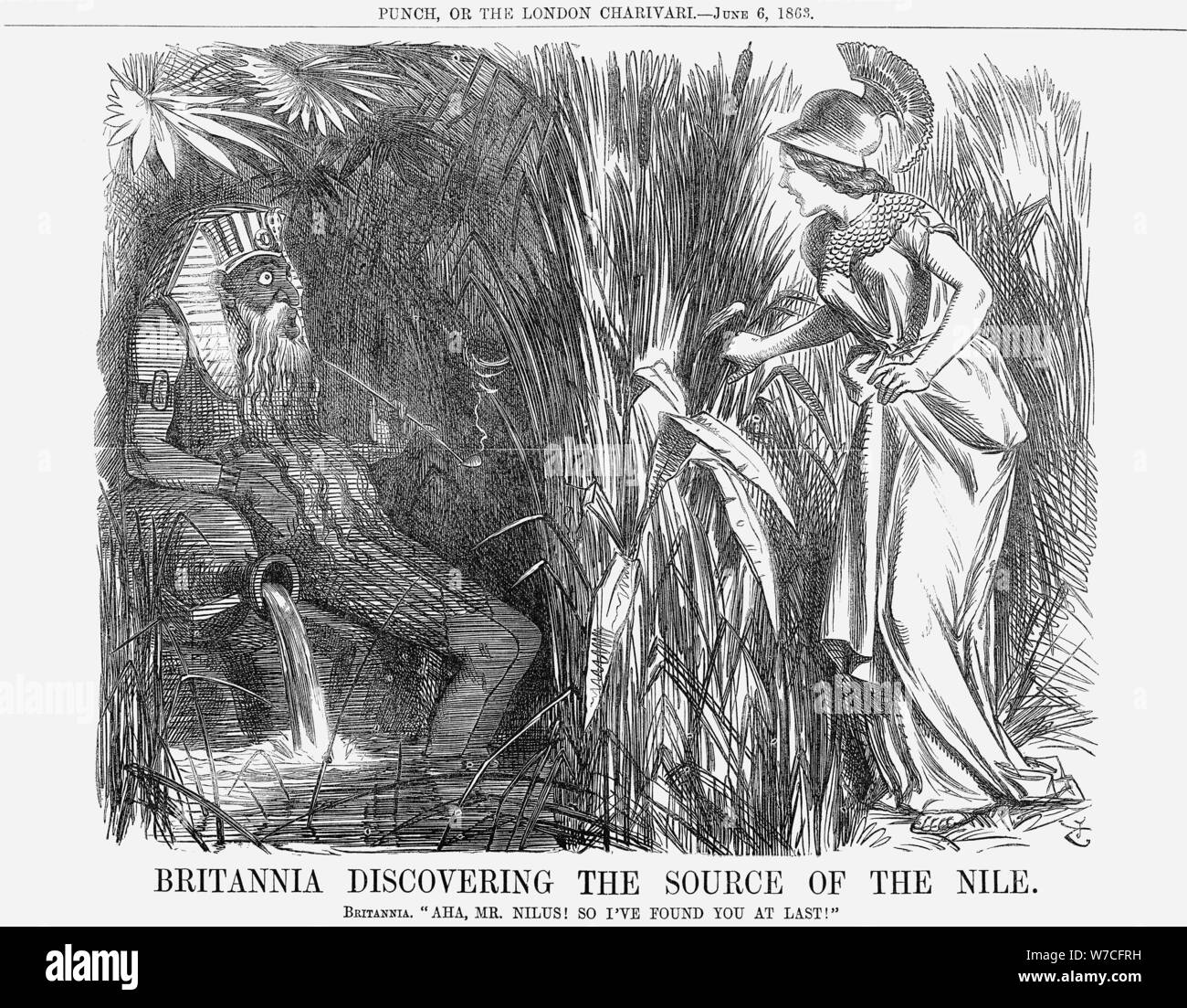 'Britannia entdecken die Quelle des Nils', 1863. Artist: John Tenniel Stockfoto