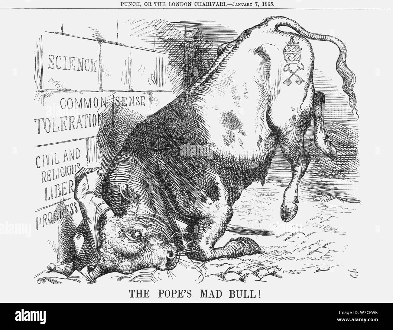"Der Papst Mad Bull', 1865. Artist: John Tenniel Stockfoto