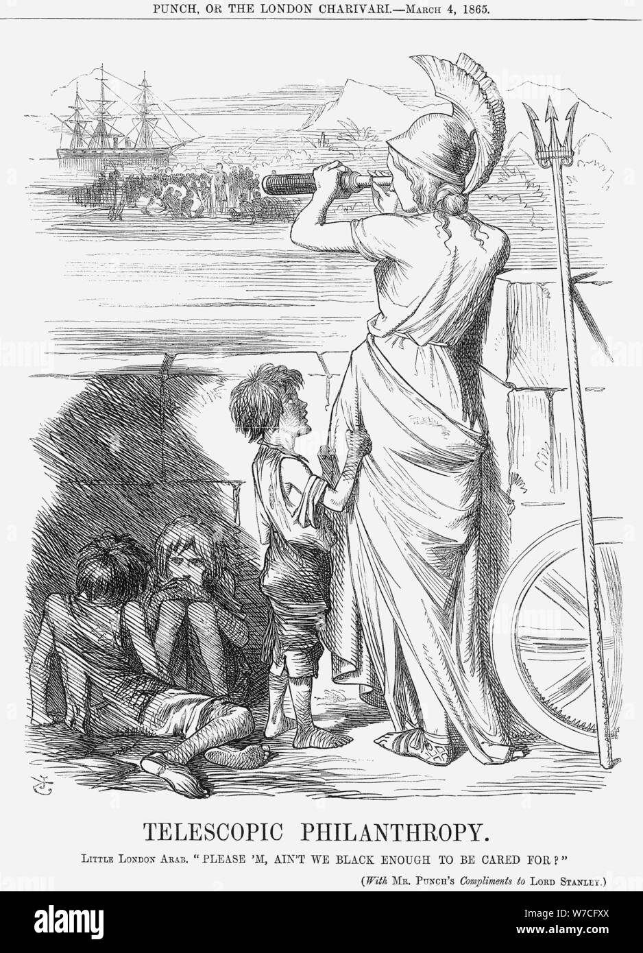 "Teleskop Philanthropie", 1865. Artist: John Tenniel Stockfoto