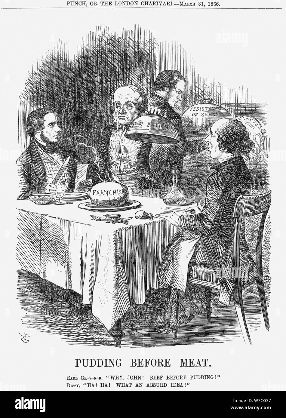 'Pudding vor Fleisch', 1866. Artist: John Tenniel Stockfoto