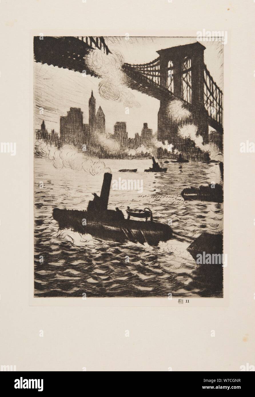 Unter der Brooklyn Bridge, ein Pub 1921. Schöpfer: Christopher Richard Wynne Nevinson (1889 - 1946). Stockfoto