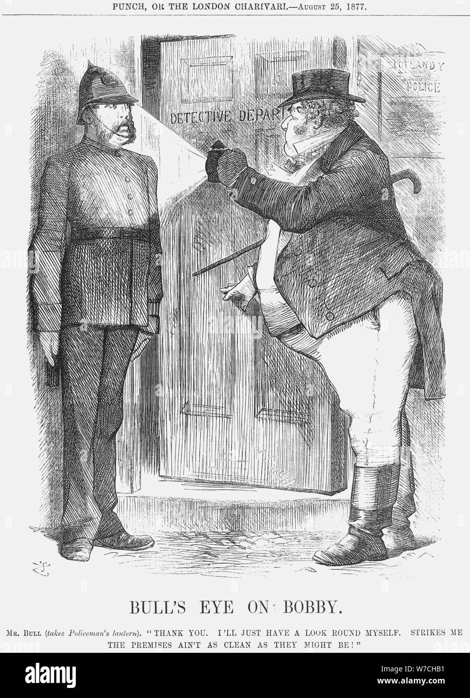 "Bull's Eye auf Bobby', 1877. Artist: John Tenniel Stockfoto