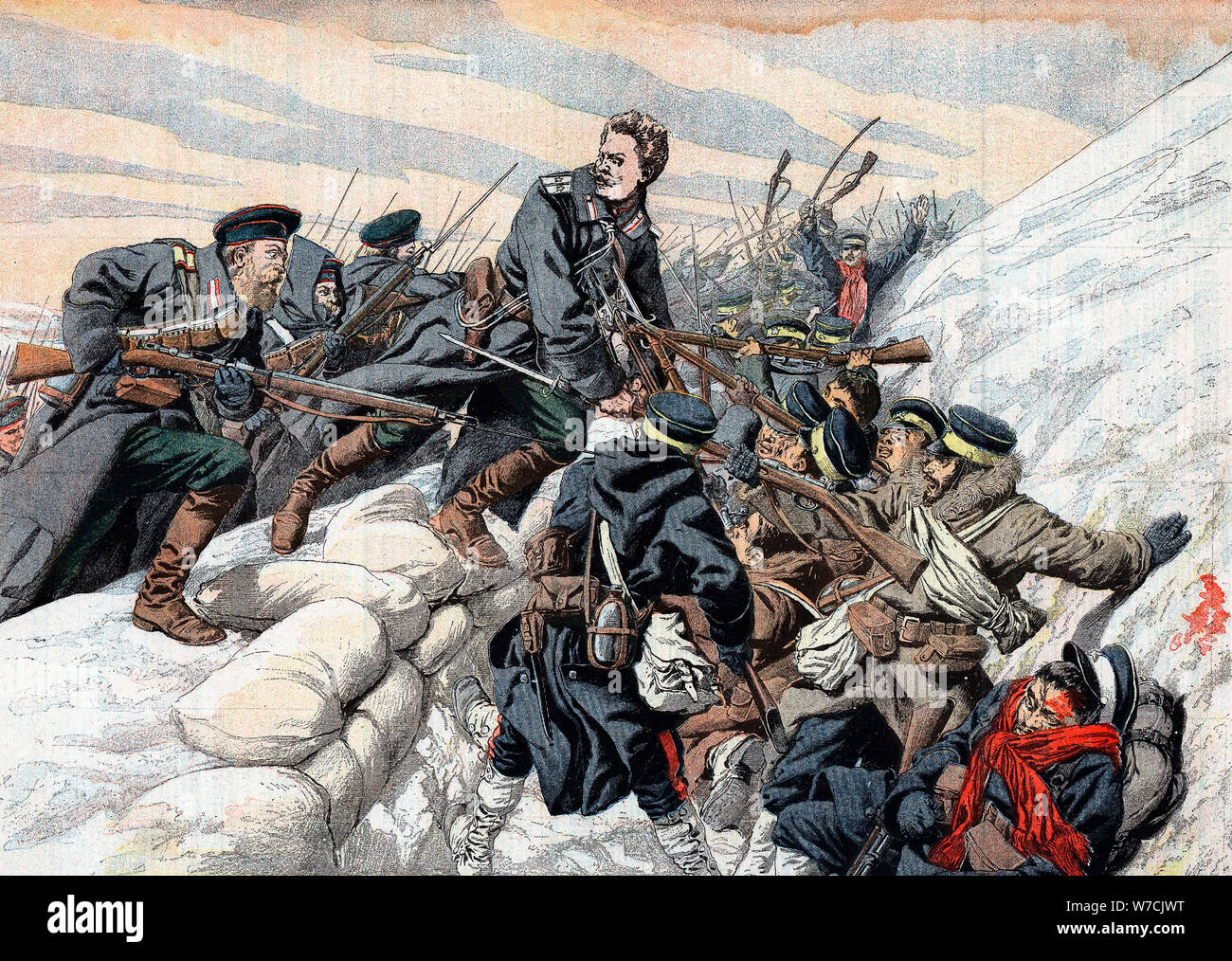 Russischen Angriff auf die Japanischen Gräben, Russisch-Japanischen Krieg, 1904-5. Artist: Unbekannt Stockfoto