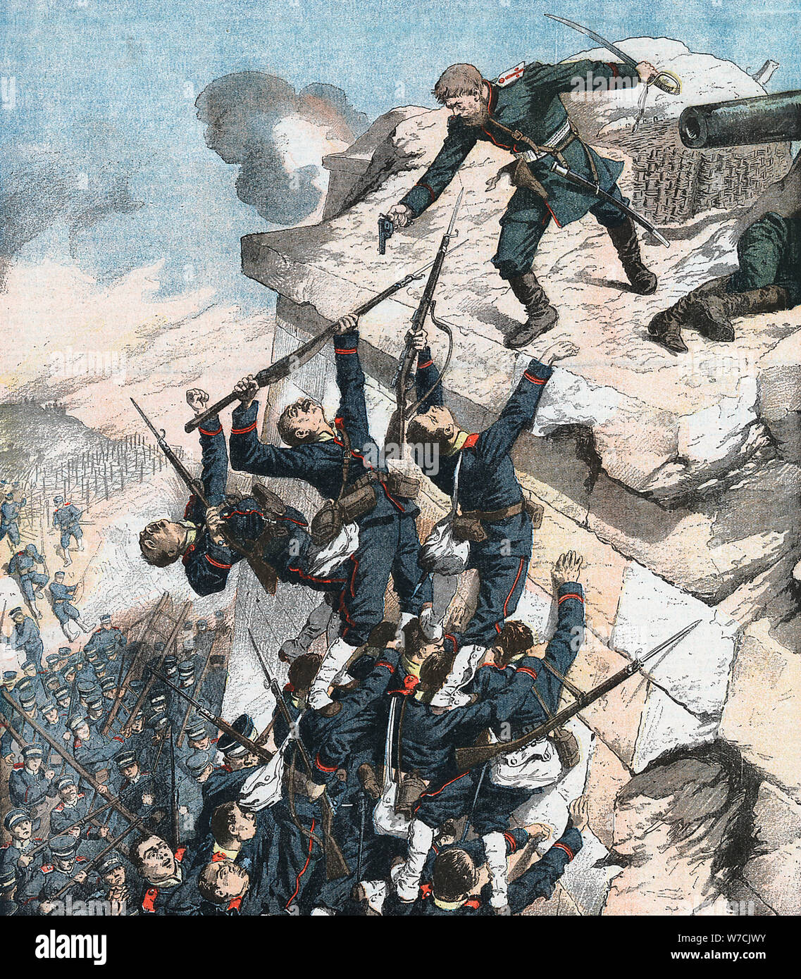 Kapitän Lebedief heldenhaft verteidigt die Bastion in Port Arthur, der Russisch-Japanische Krieg, 1904-5. Artist: Unbekannt Stockfoto