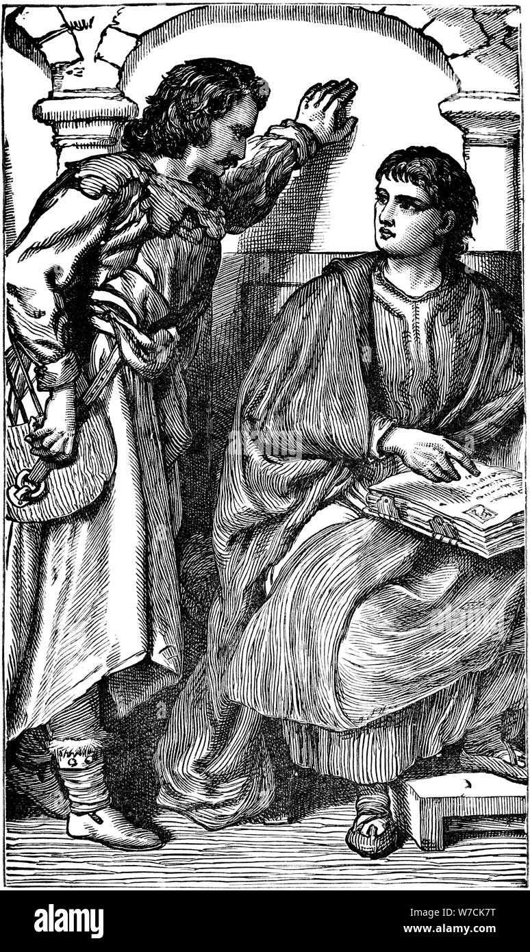 Waldenser missionarisch/troubador zeigt seine vernacular Bibel, c 1170. Artist: Unbekannt Stockfoto