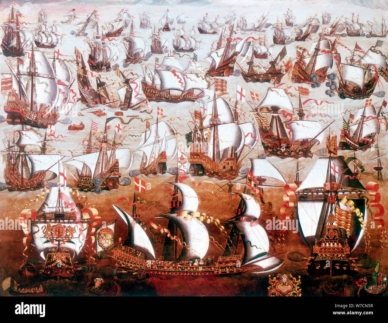 Die spanische Armada, die England im Juli 1588 bedroht. Artist: Unbekannt Stockfoto