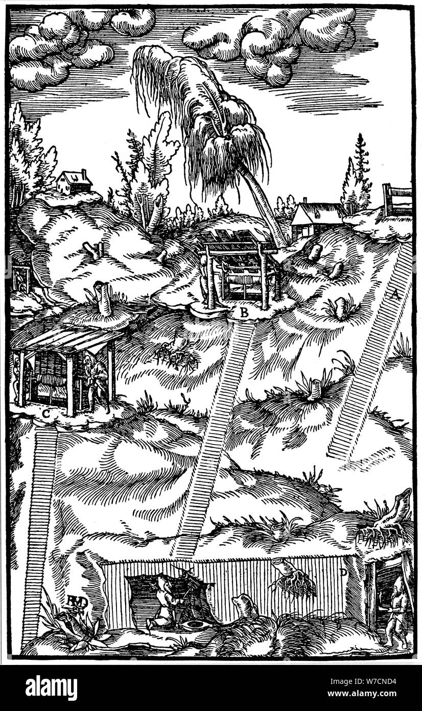 Schnitt durch eine deutsche Mine, 1556. Artist: Unbekannt Stockfoto