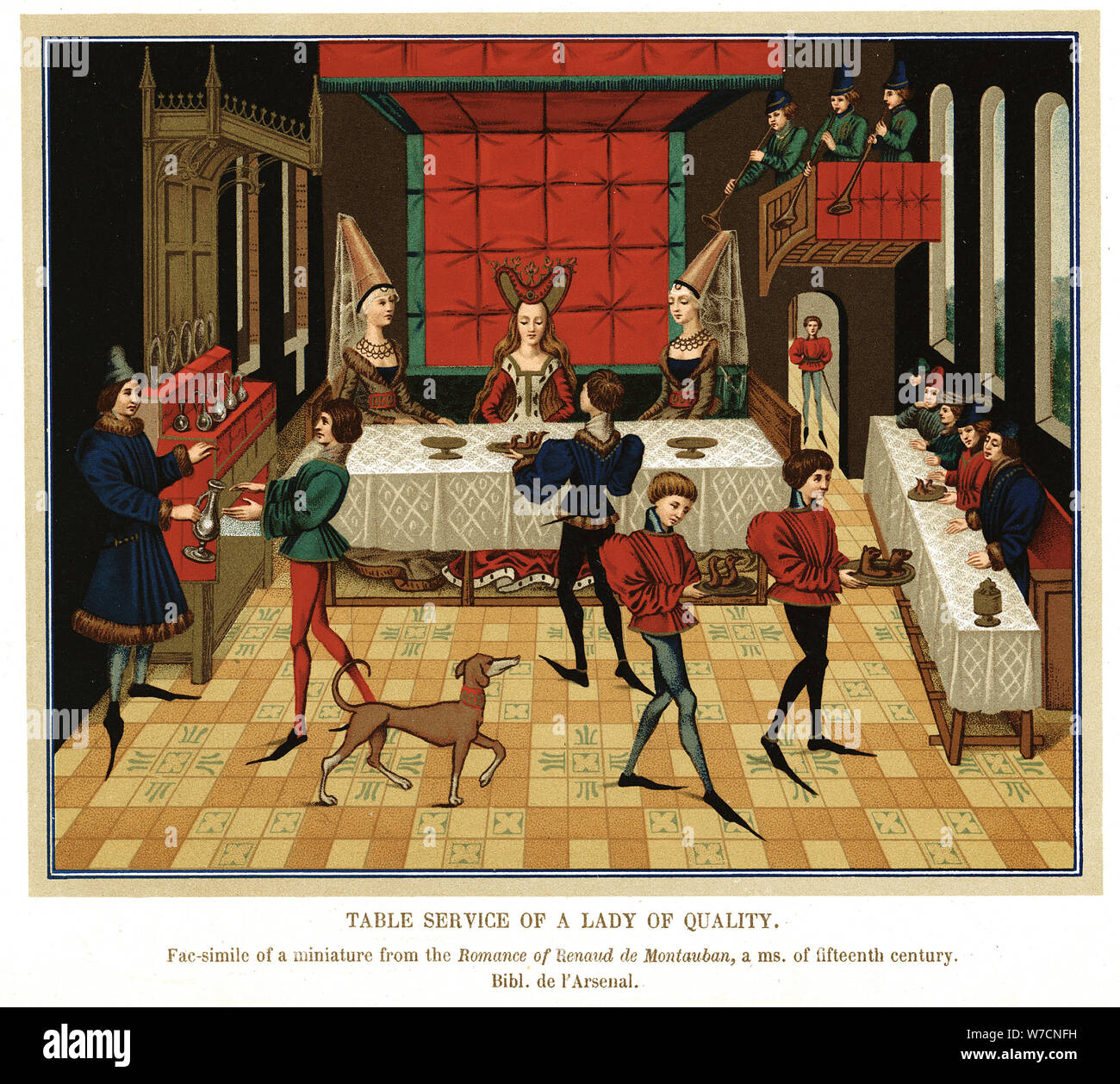 "Service am Tisch der Dame von Qualität", aus dem 15. Jahrhundert. Artist: Unbekannt Stockfoto