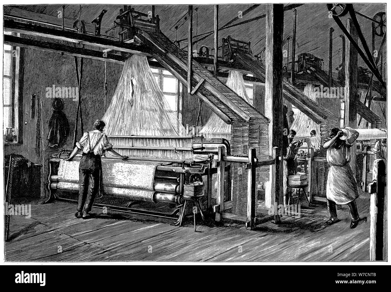 Weberei Halle mit Jacquard Webmaschinen ausgerüstet, c 1880. Artist: Unbekannt Stockfoto