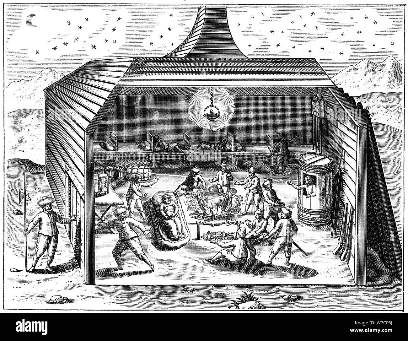 Winter Quarters von Willem Barents' Expedition in die Arktis, 1596-1597. Artist: Unbekannt Stockfoto
