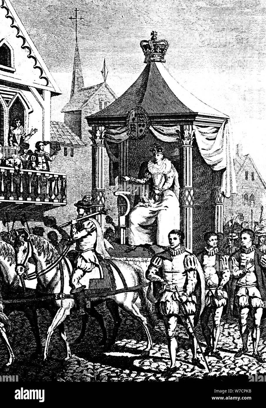 Elizabeth I auf dem Weg zum ersten Royal Exchange, London, 23. Januar 1571 (c 1680) öffnen. Artist: Unbekannt Stockfoto