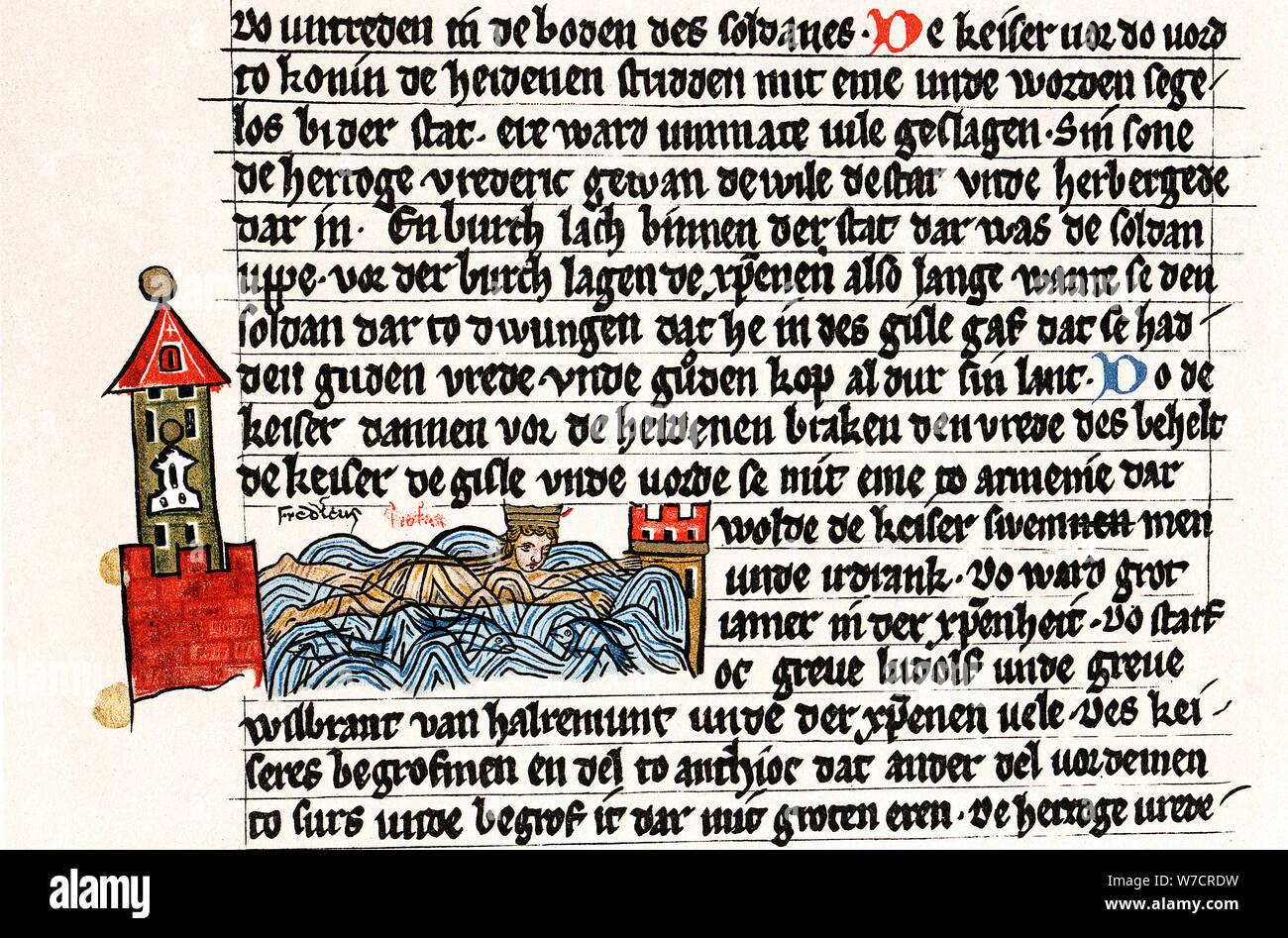 Tod von Friedrich I Barbarossa, 1190 (2. Hälfte des 13. Jahrhunderts). Artist: Unbekannt Stockfoto