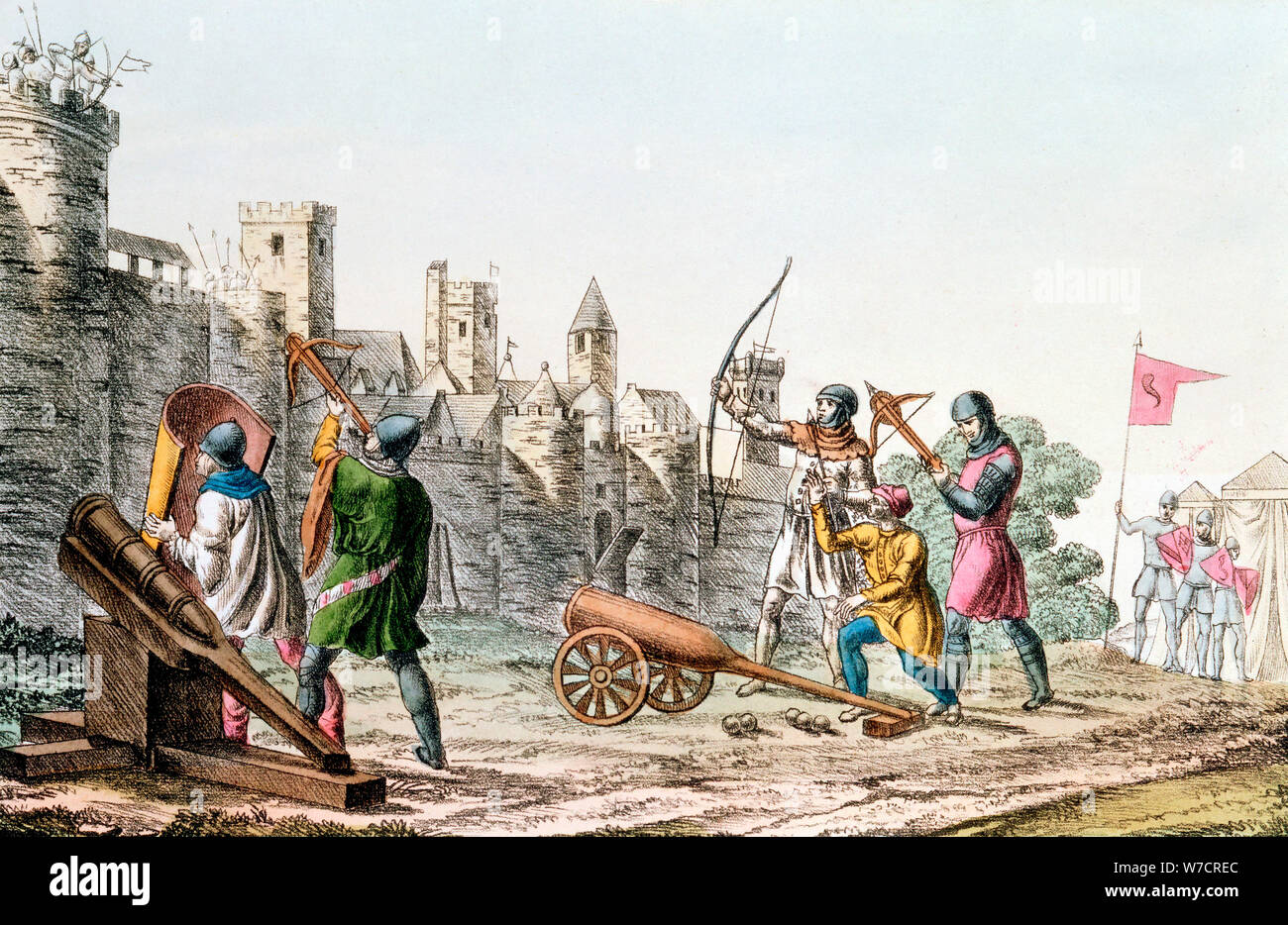 Englische Truppen angreifen einer französischen Stadt, hundert Jahre Krieg, 1337-1453 (c 1830). Artist: Unbekannt Stockfoto