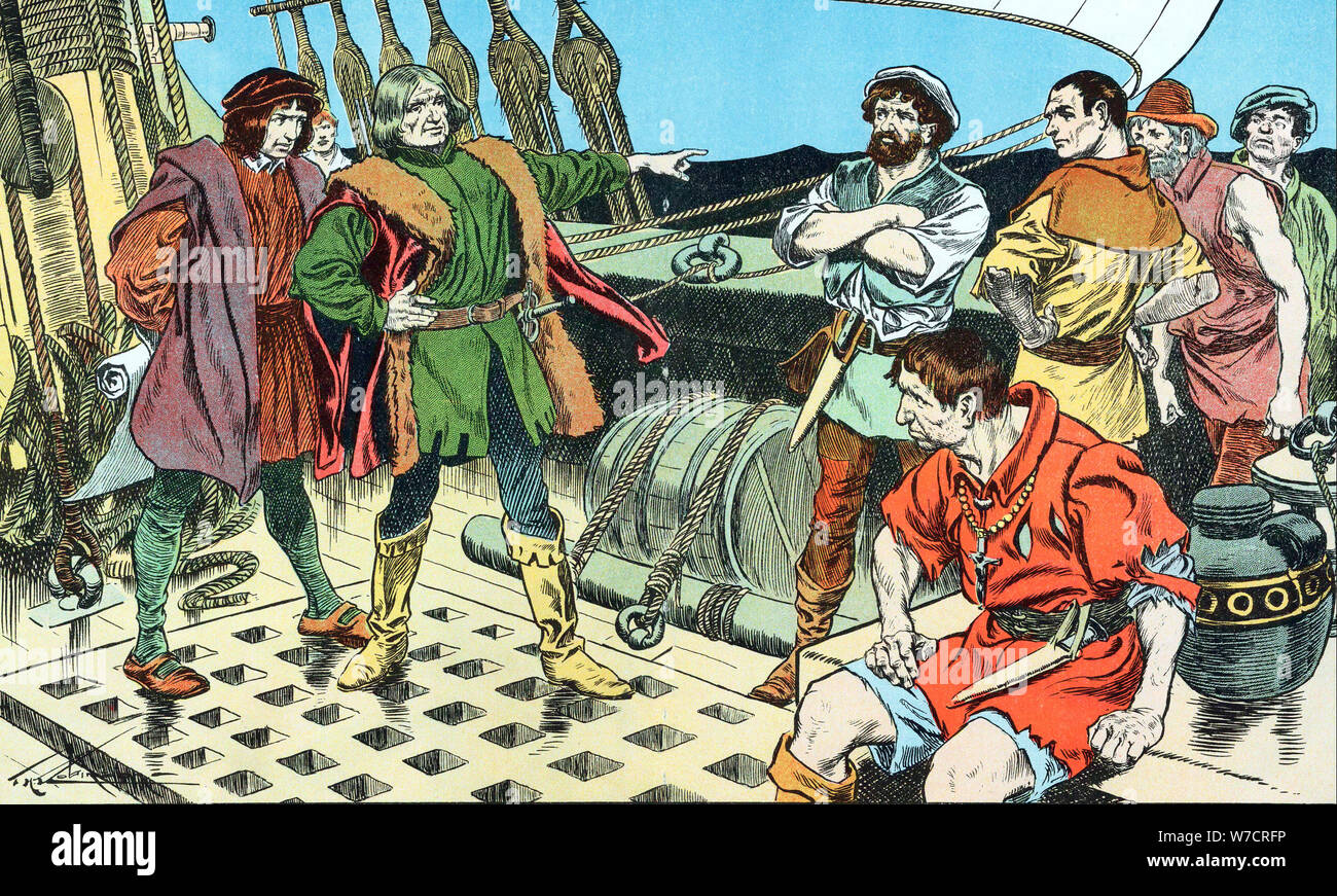 Christopher Columbus, mit Meuterei auf seiner Reise nach Amerika konfrontiert, 1492 (Anfang 20. Jahrhundert). Artist: Unbekannt Stockfoto