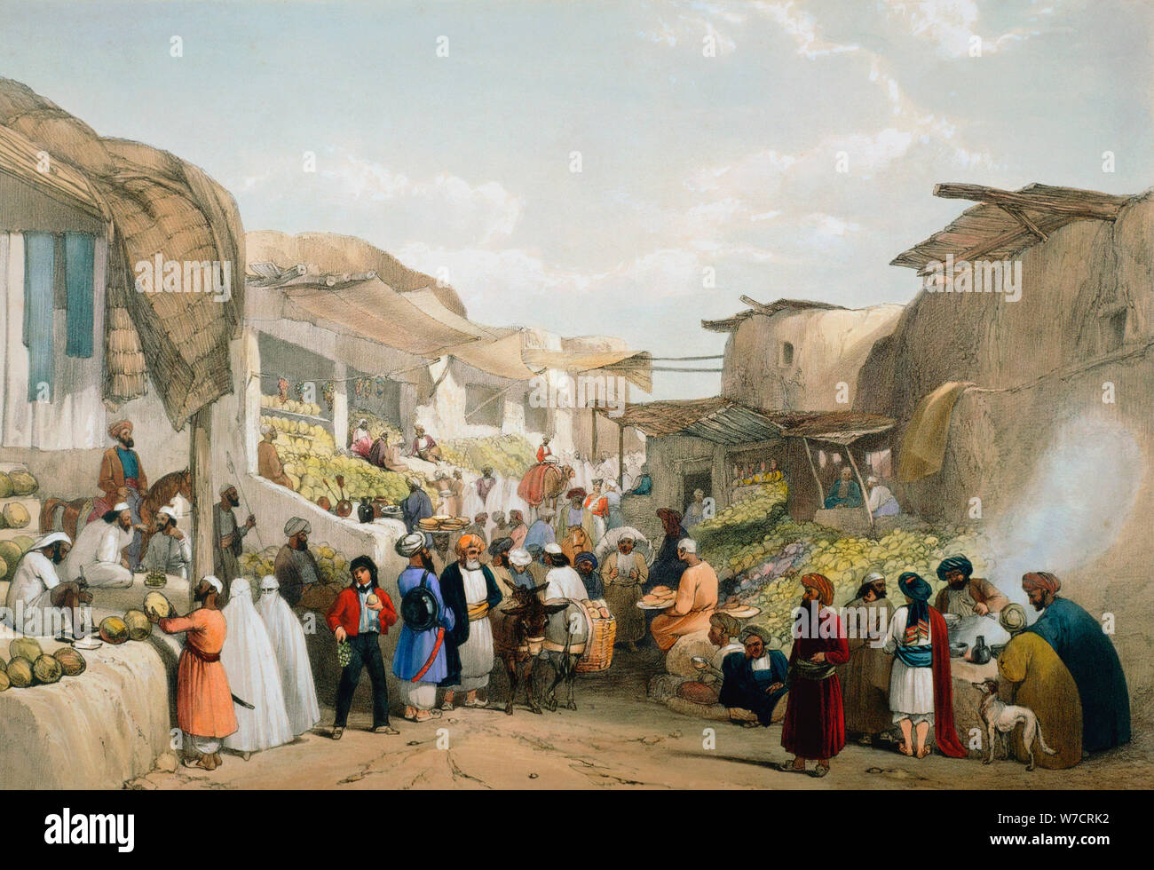 Basar in Kabul während die Früchte der Saison, Erste Anglo-Afghan Krieg, 1838-1842. Artist: James Atkinson Stockfoto