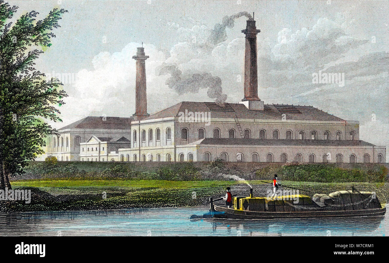 Gaswerk am Regent's Canal, London, 1828. Artist: Unbekannt Stockfoto