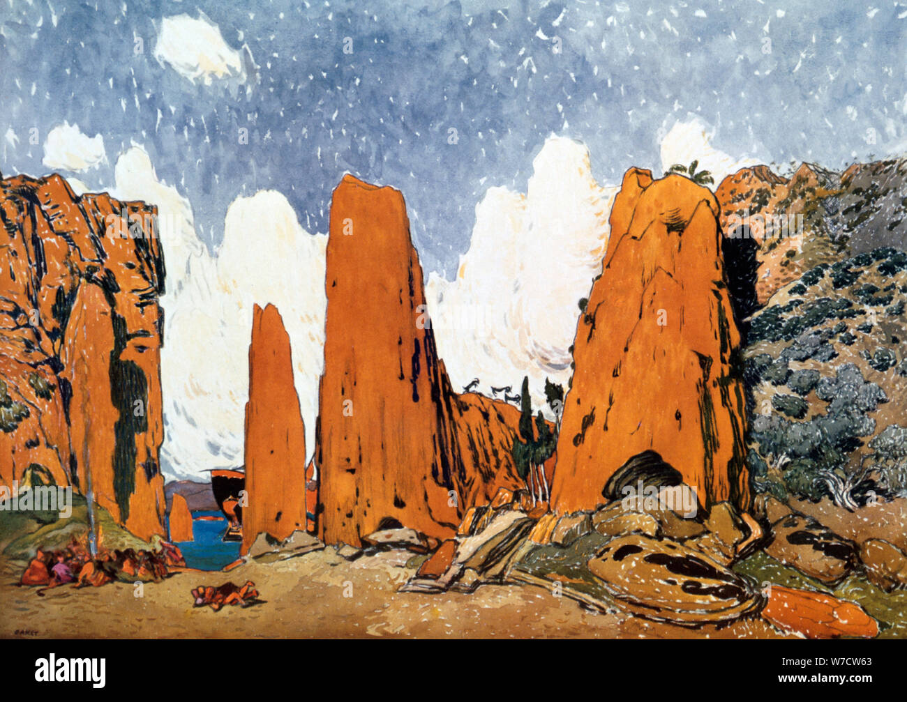 Set Design für eine Ballets Russes Produktion von Ravels Daphnis et Chloe, 1912. Artist: Leon Bakst Stockfoto