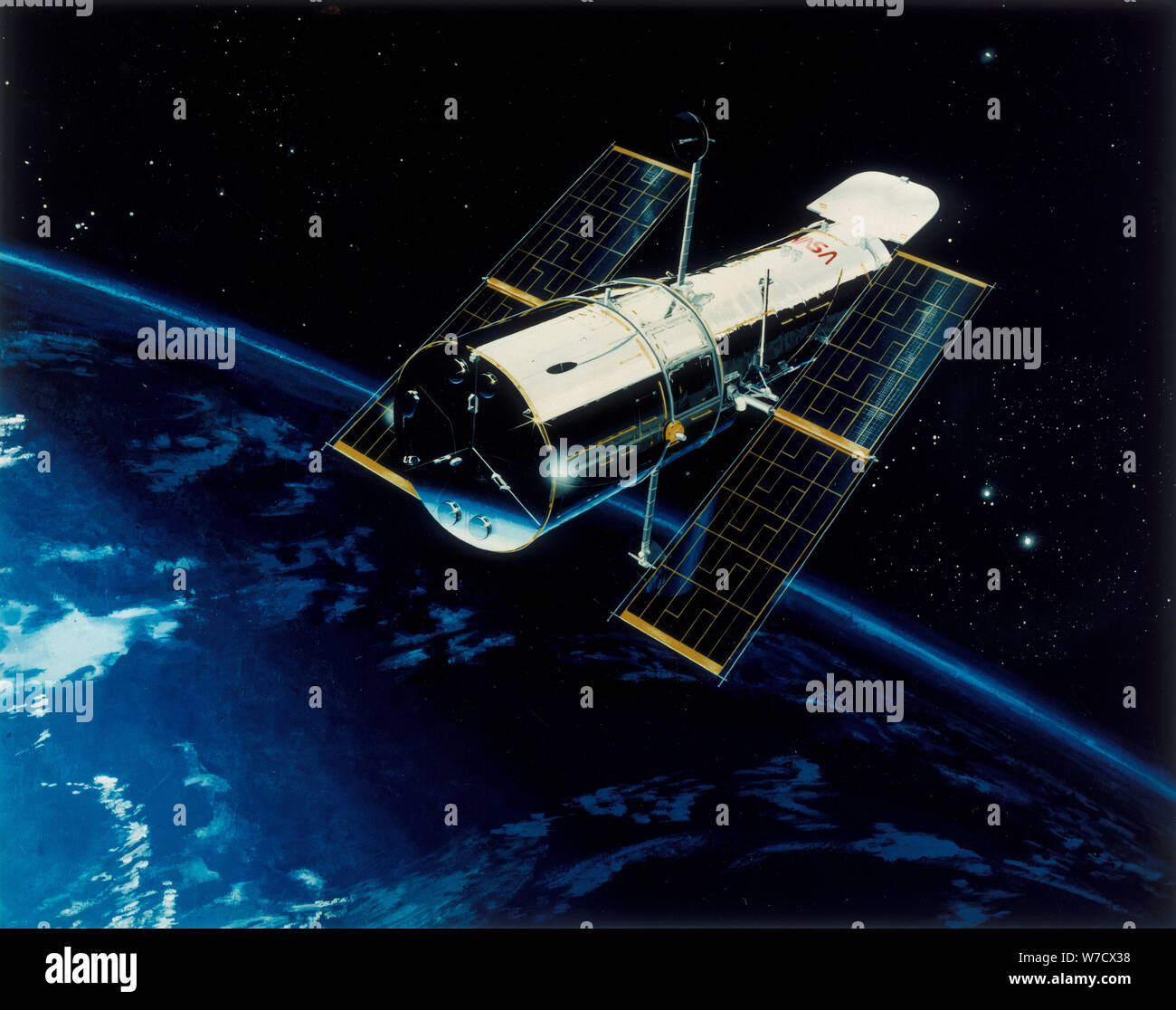 Hubble Space Telescope in der Umlaufbahn, 1980s Künstler: Unbekannt Stockfoto