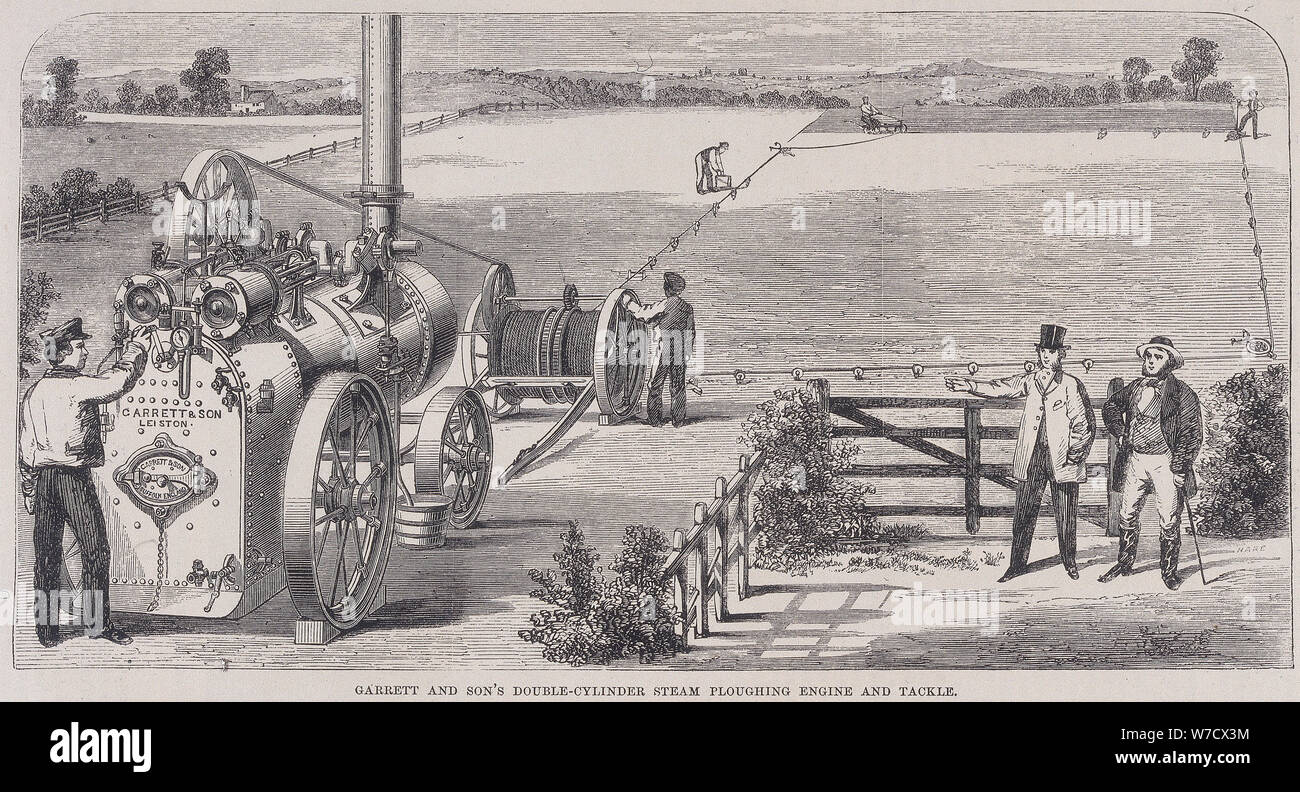 "Garrett&Sohn Double-Cylinder Dampf Pflügen Motor und Anpacken', c 1862. Artist: Unbekannt Stockfoto