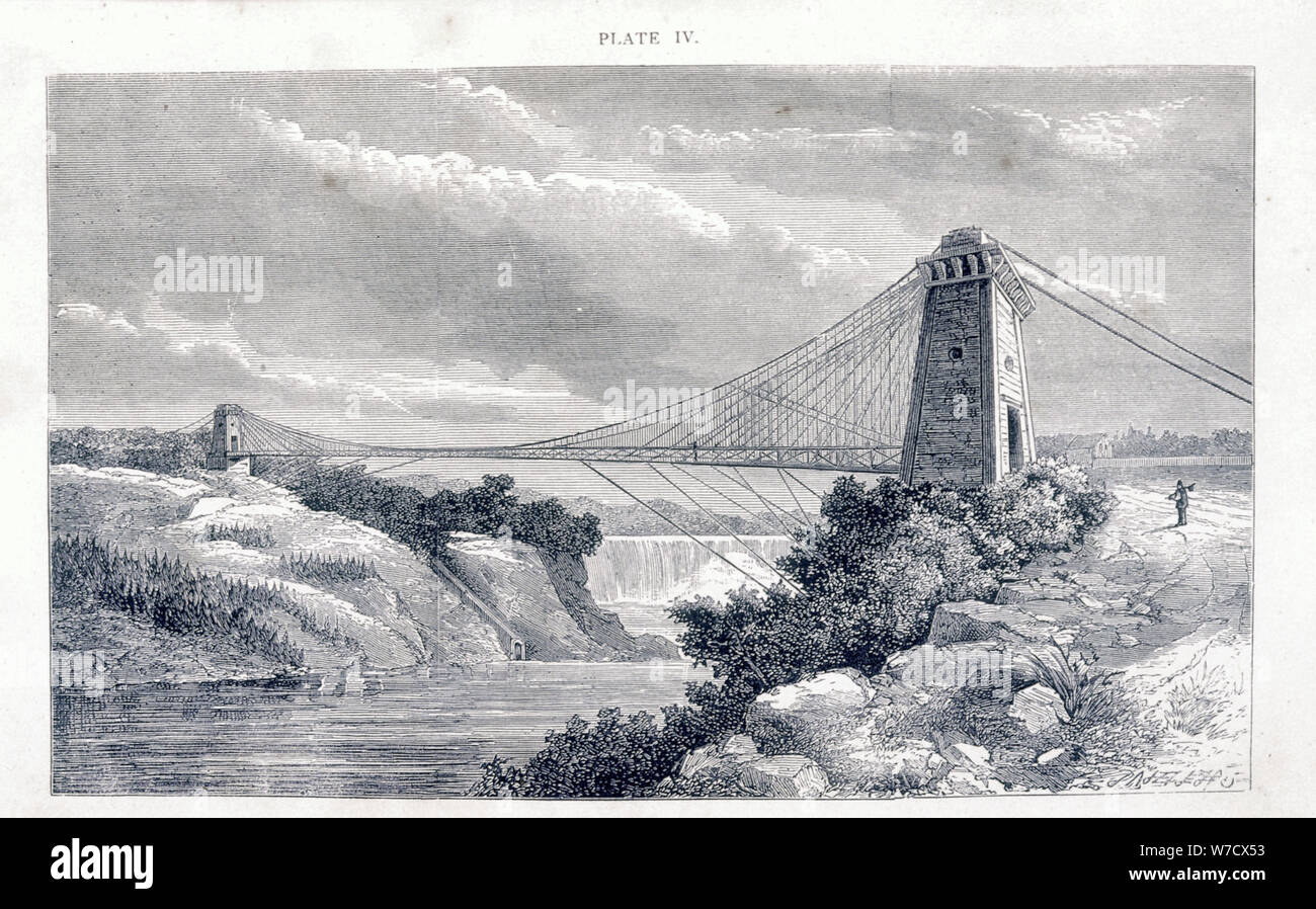 Mit Blick auf die Fälle Suspension Bridge, Niagara, Nordamerika, c 1869 - c 1889. Artist: Unbekannt Stockfoto