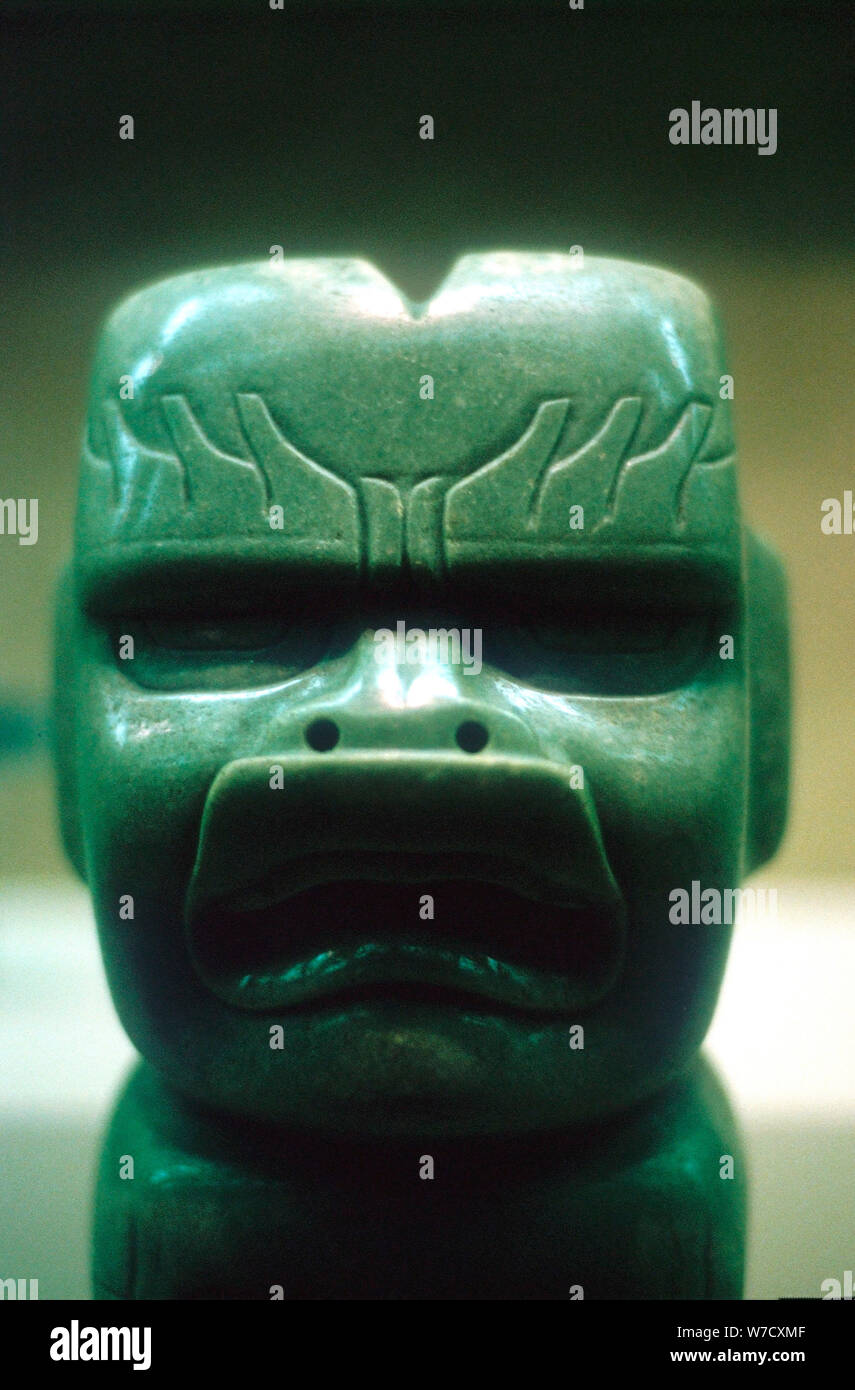 Olmec Jade geschnitzten Kopf, Präkolumbianische, Mittelamerika, 1150-800 v. Chr.. Artist: Unbekannt Stockfoto